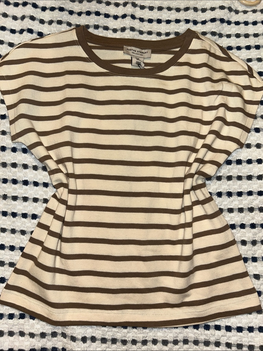 Martha Stewart Cream and Brown Striped Short Sleeve Tee